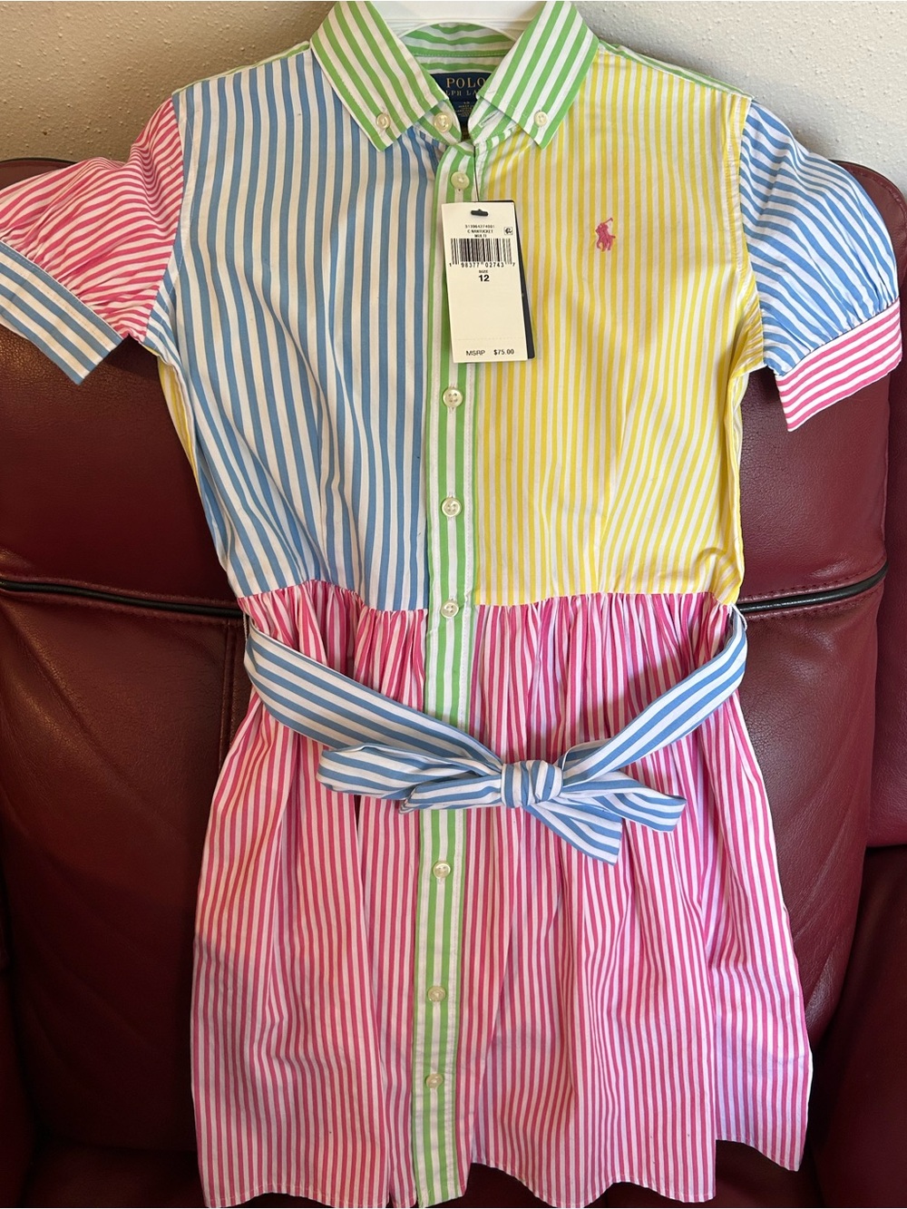 Polo Ralph Lauren Girls Multi-Stripe Cotton Shirt Dress Multicolor & Blue Girls